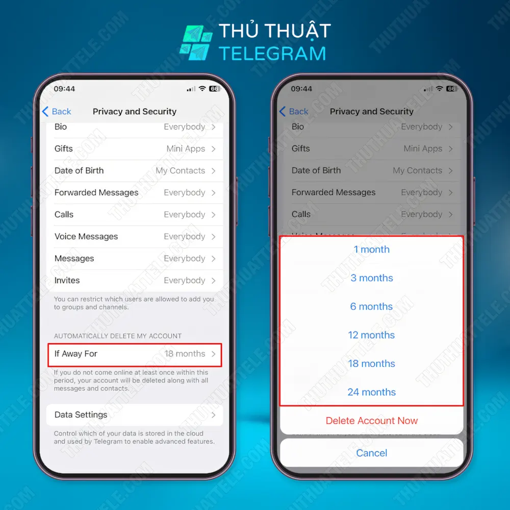 Cách đặt lịch tự xóa tài khoản Telegram