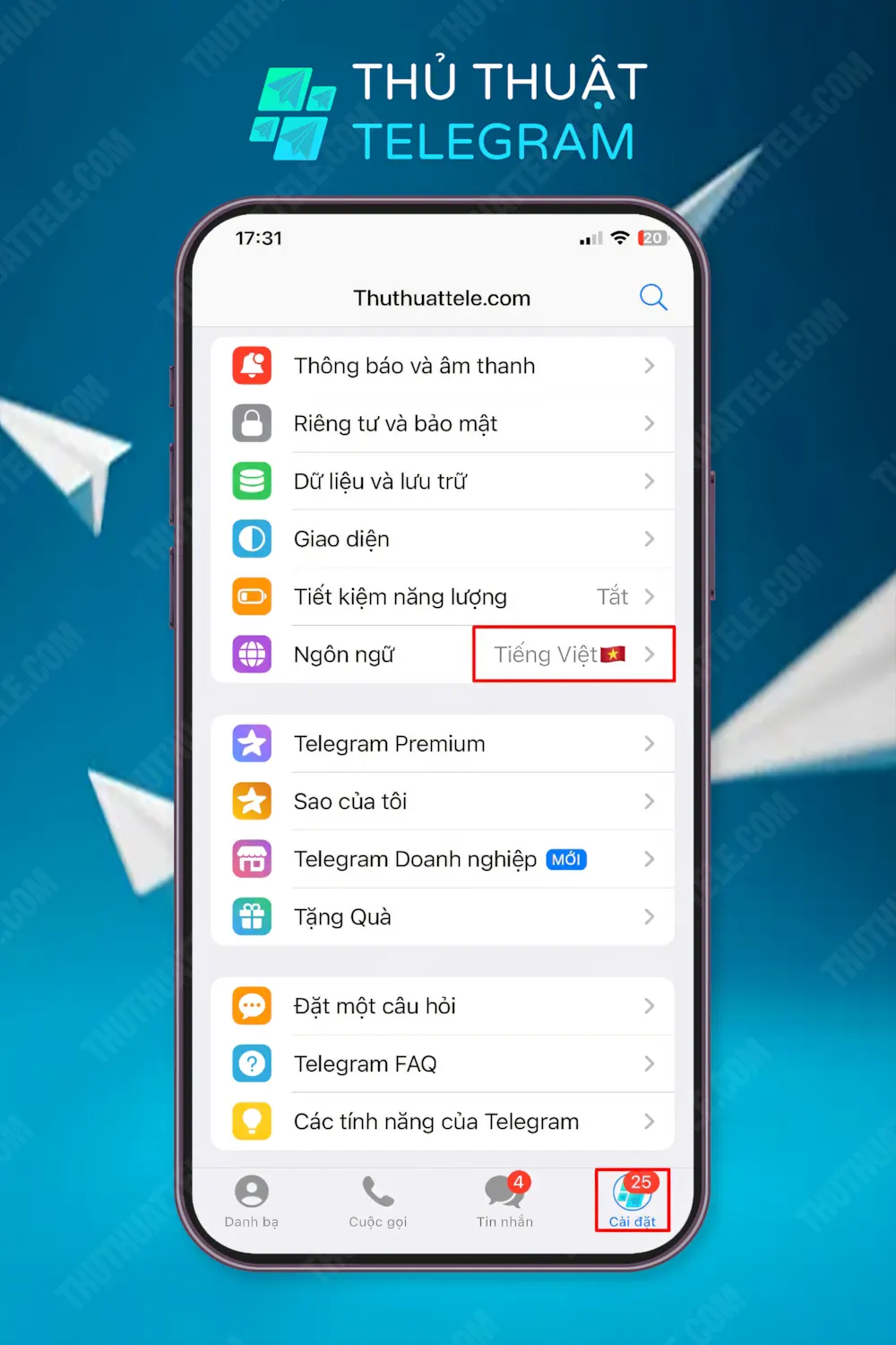 Cách cài ngôn ngữ khác cho Telegram