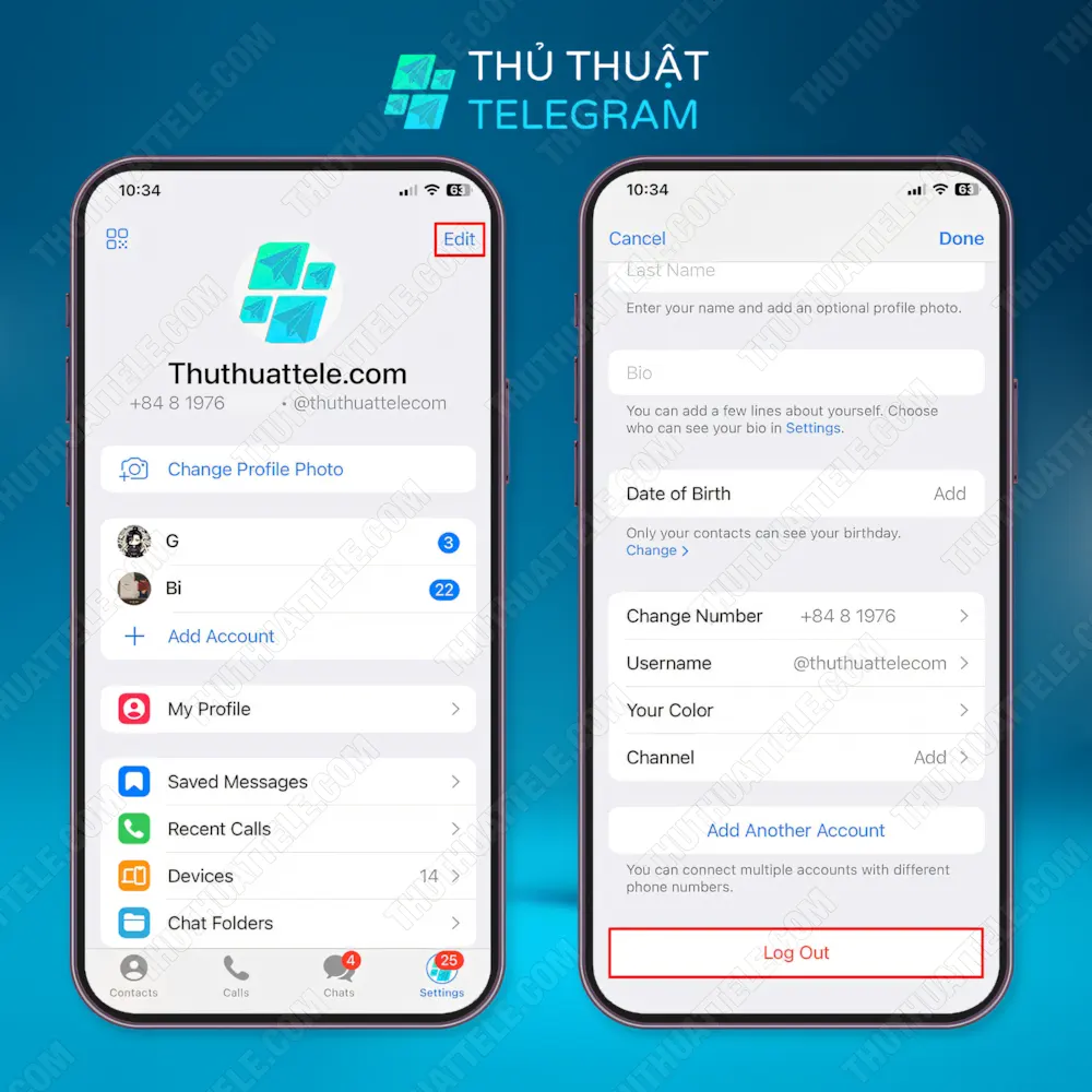 Cách đăng xuất Telegram trên iPhone/ IOS