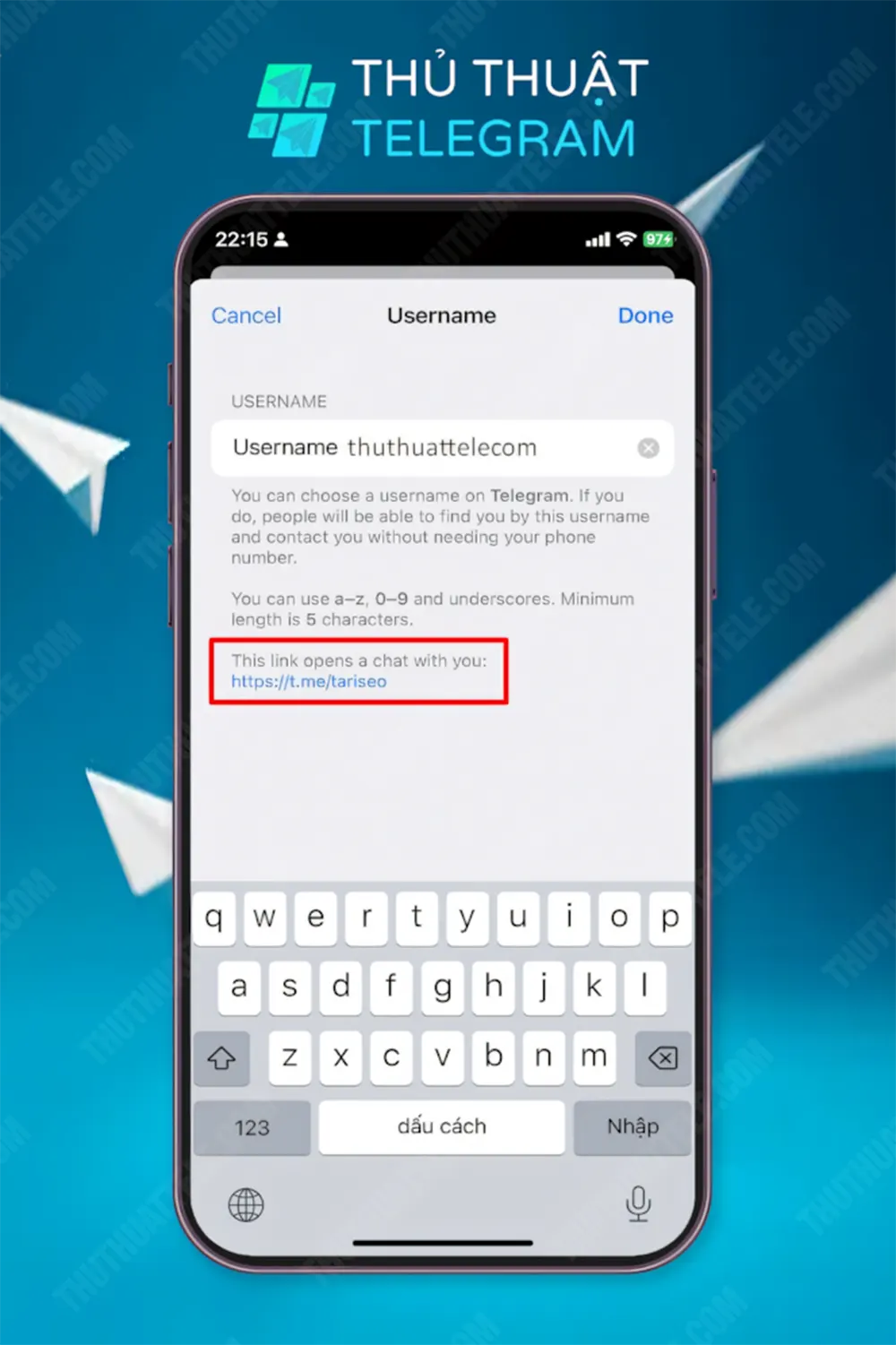 Cách lấy link Telegram cá nhân trên điện thoại