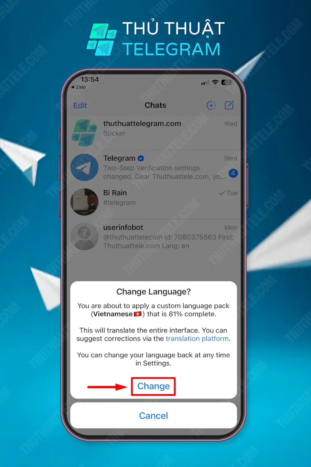 Cách thiết lập tiếng Việt cho Telegram cho điện thoại