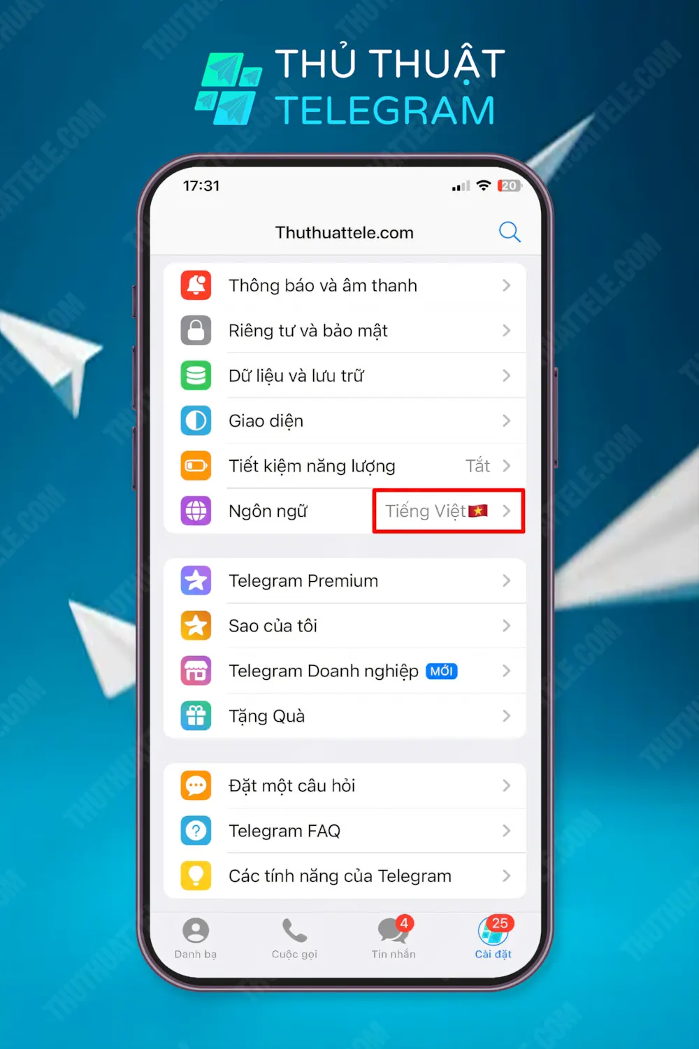 Cách thiết lập tiếng Việt cho Telegram cho điện thoại