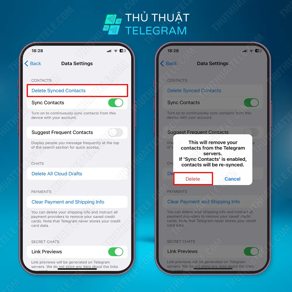 Cách xoá danh bạ Telegram trên Iphone