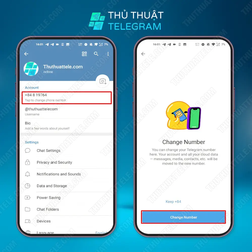 Đổi số điện thoại Telegram trên Android