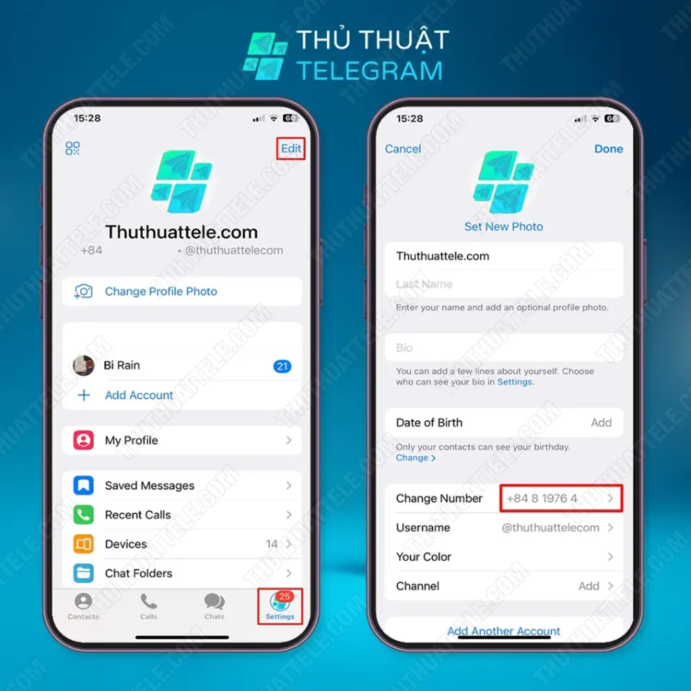 Đổi số điện thoại Telegram trên iPhone