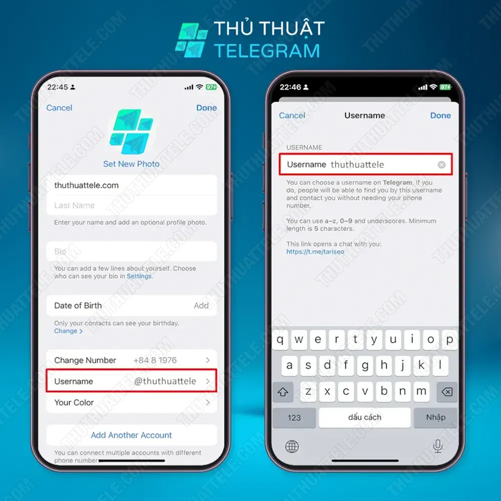 Hướng dẫn tạo và sử dụng username cho tài khoản Telegram