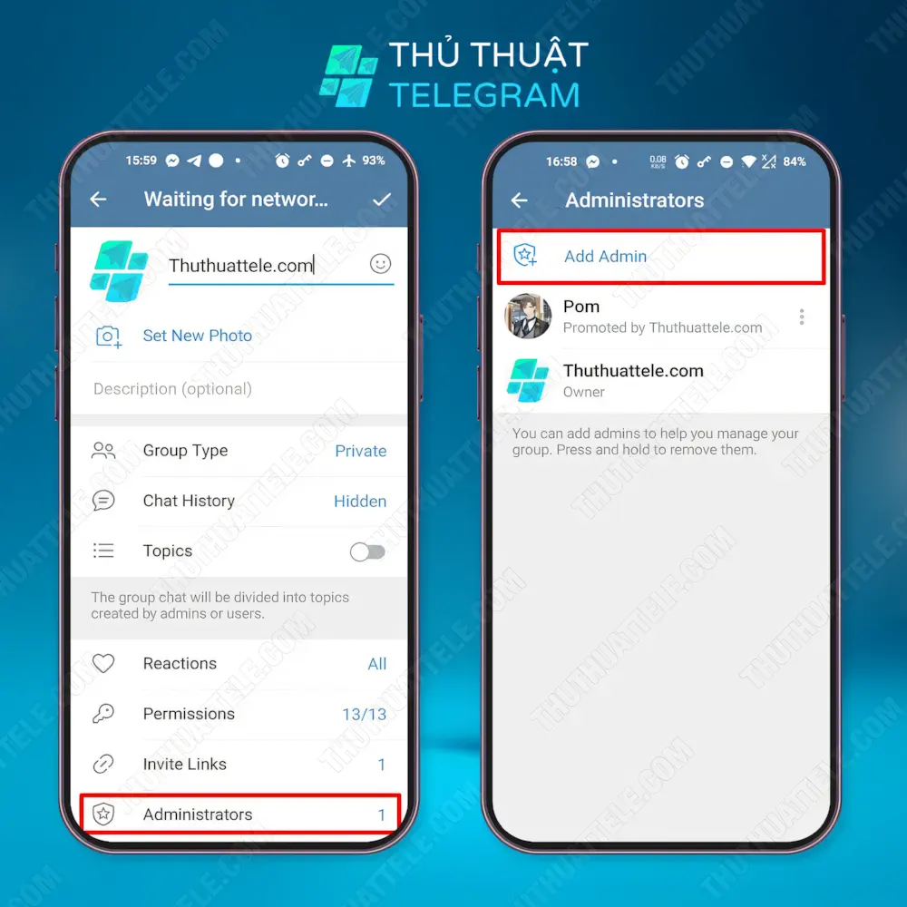 Cách cấp quyền cho thành viên và thêm quản trị viên trên Android