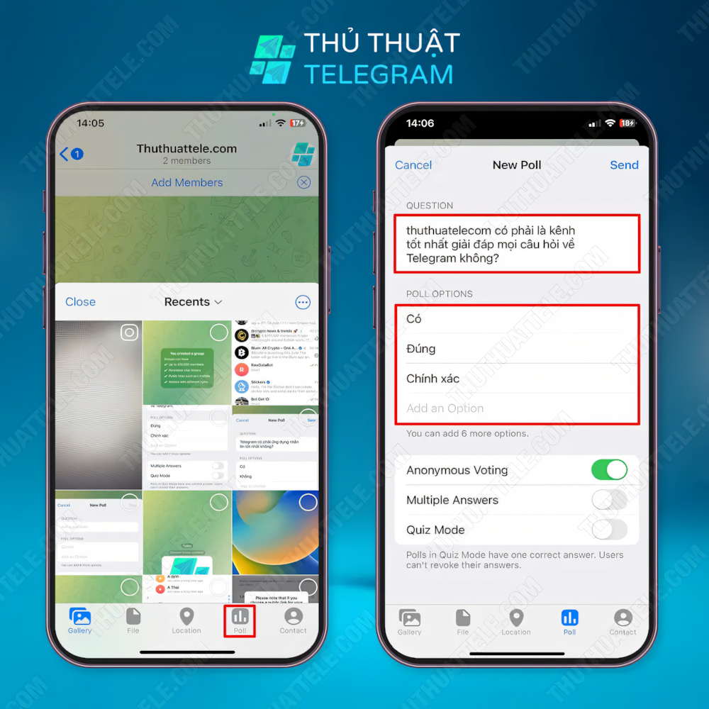 Cách tạo Poll/Cuộc khảo sát trong nhóm Telegram