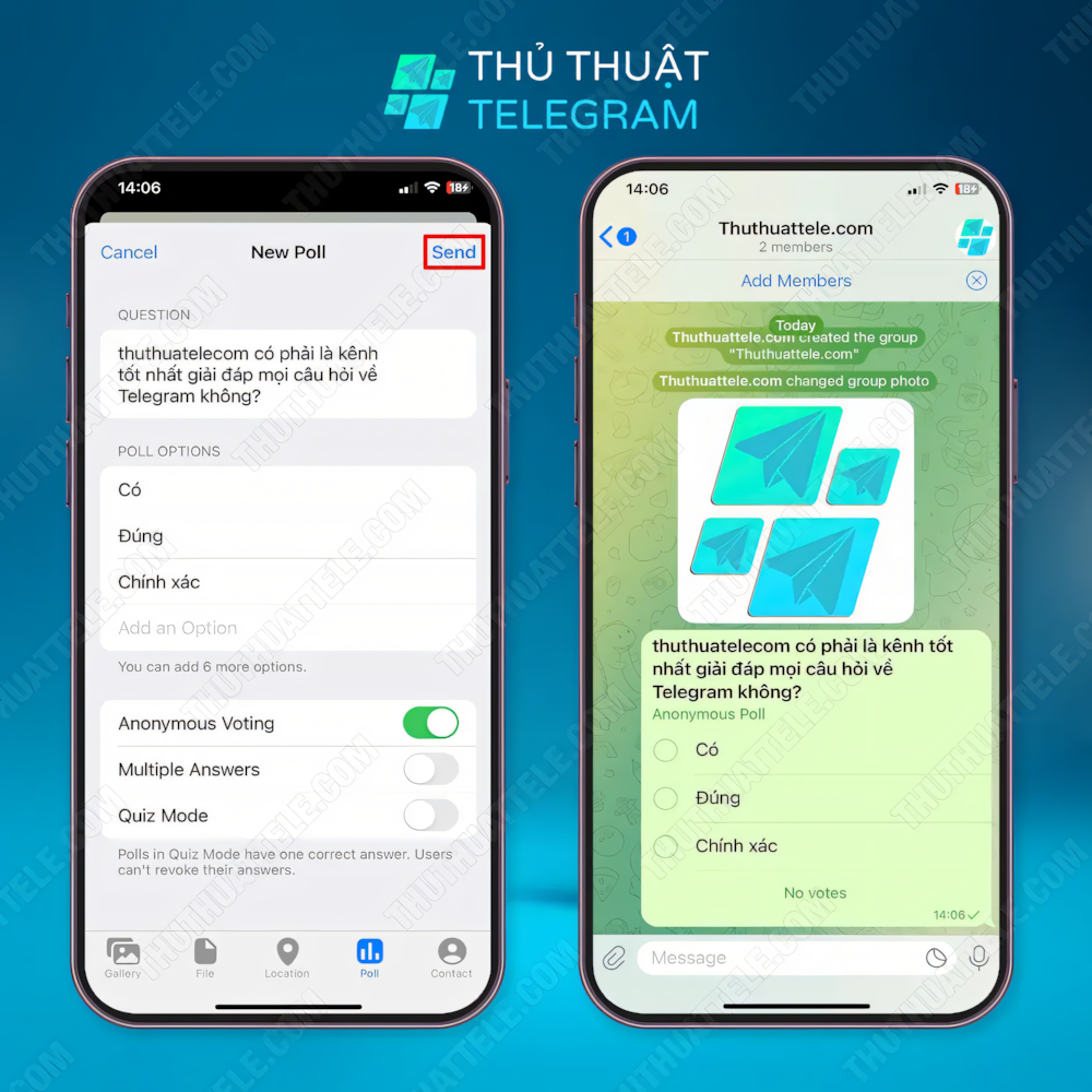 Cách tạo Poll/Cuộc khảo sát trong nhóm Telegram