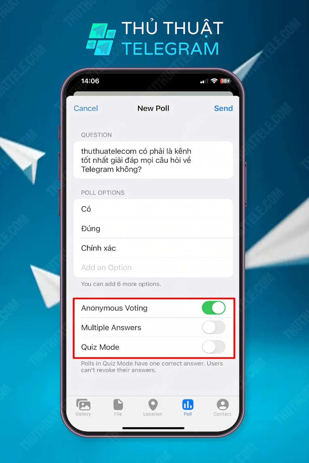 Cách tạo Poll/Cuộc khảo sát trong nhóm Telegram