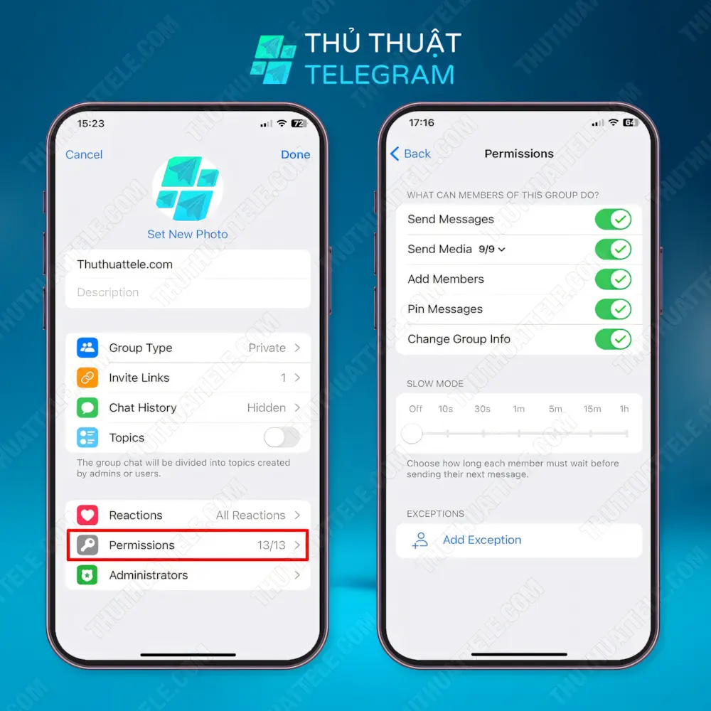 Cách thiết lập quyền cho thành viên và thêm Admin trên Iphone