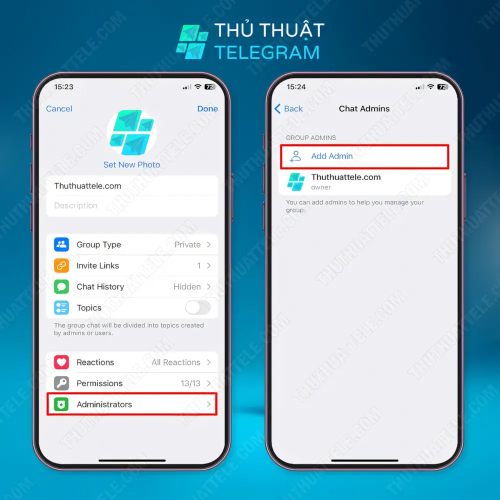 Cách thiết lập quyền cho thành viên và thêm Admin trên Iphone