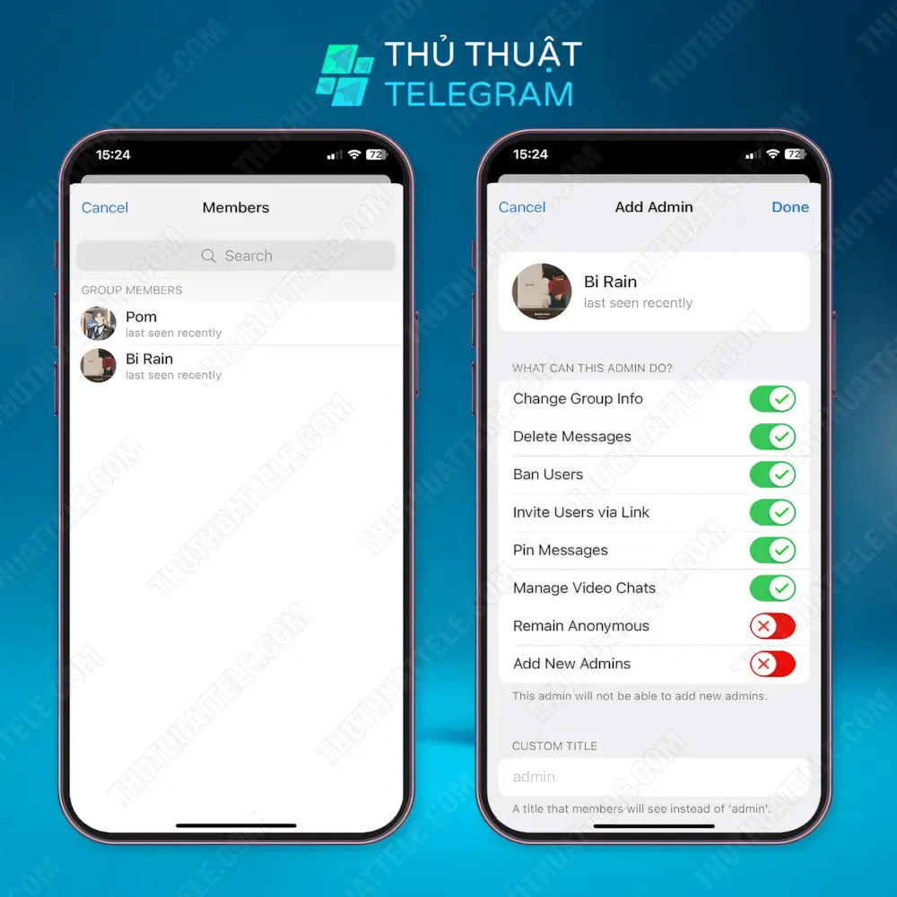 Cách thiết lập quyền cho thành viên và thêm Admin trên Iphone