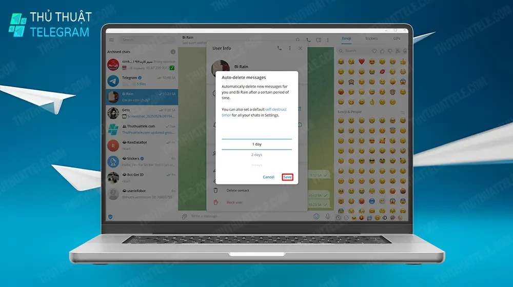 Cách xóa tin nhắn trên Telegram tự động trên máy tính