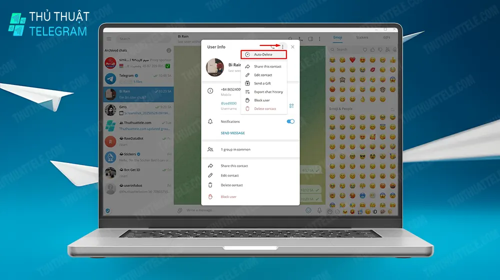 Cách xóa tin nhắn trên Telegram tự động trên máy tính