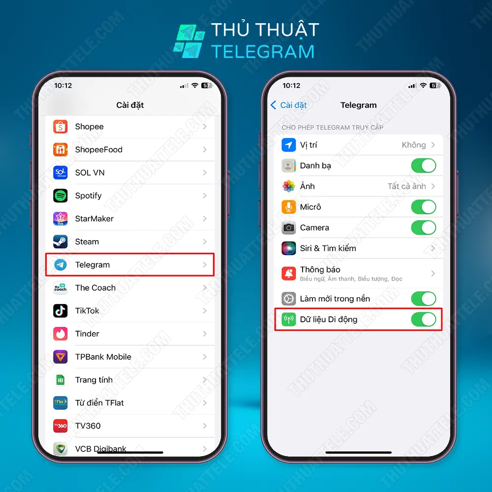 Cho phép sử dụng dữ liệu di động