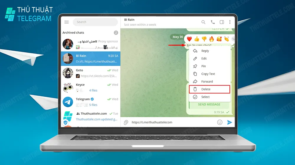 Hướng dẫn thao tác thu hồi tin nhắn Telegram trên máy tính