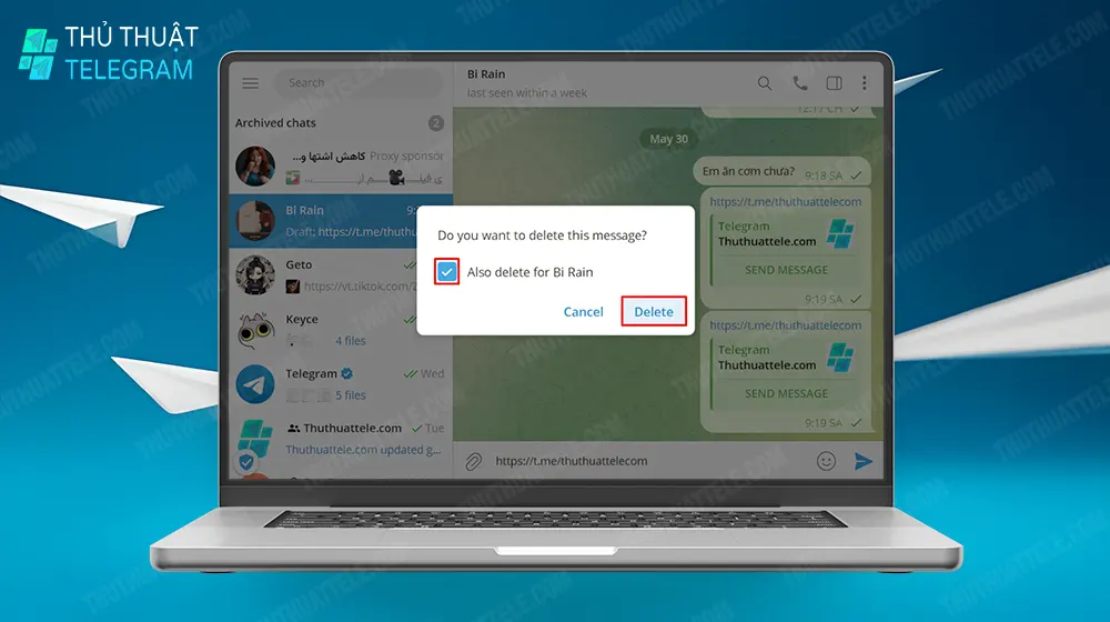 Hướng dẫn thao tác thu hồi tin nhắn Telegram trên máy tính