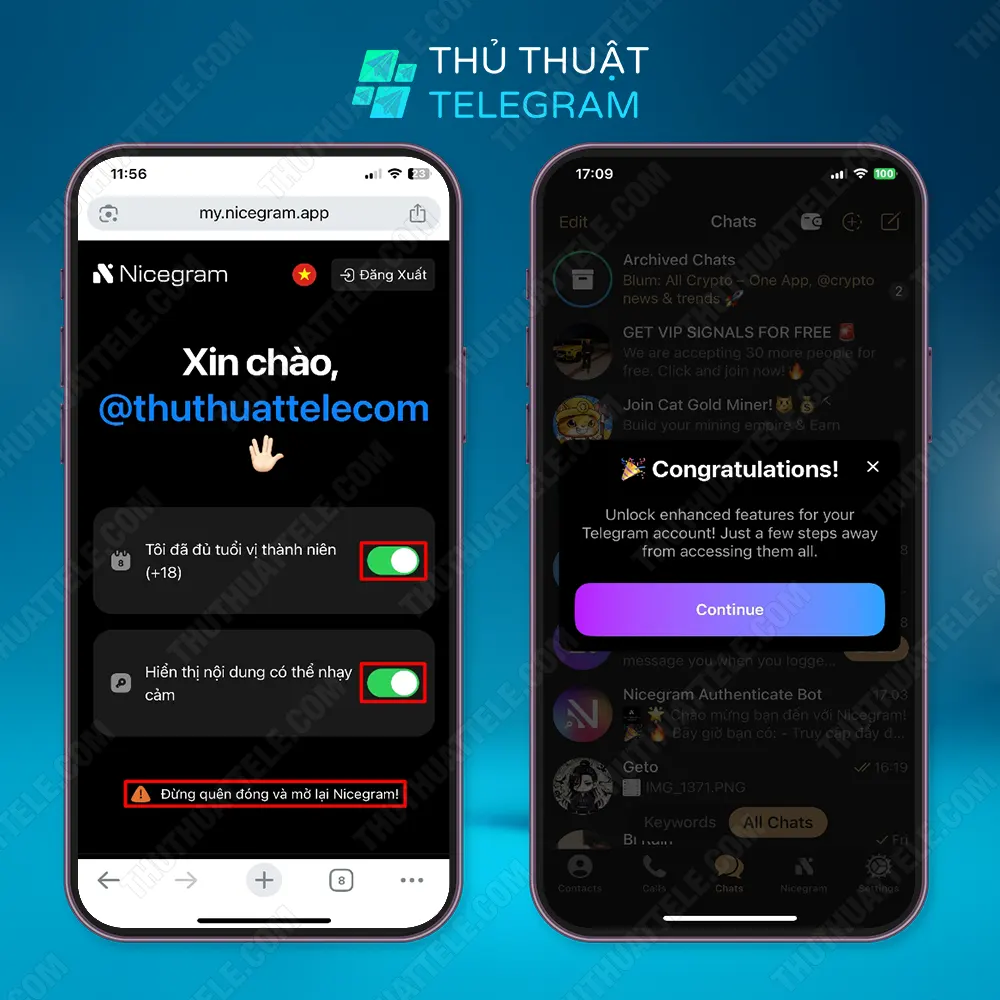 Mở chặn nhóm Telegram thông qua ứng dụng Nicegram