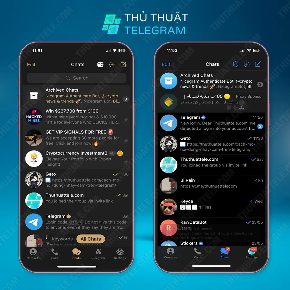 Mở chặn nhóm Telegram thông qua ứng dụng Nicegram