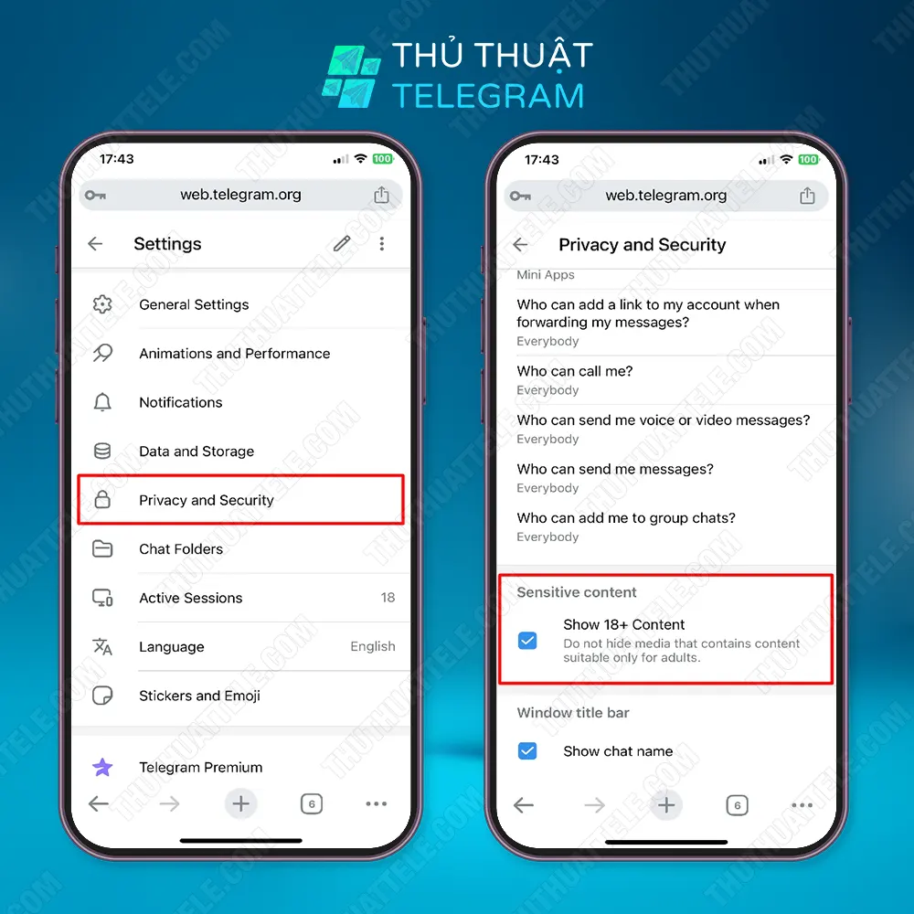 Mở nhóm Telegram bị chặn trên iPhone bằng website Telegram