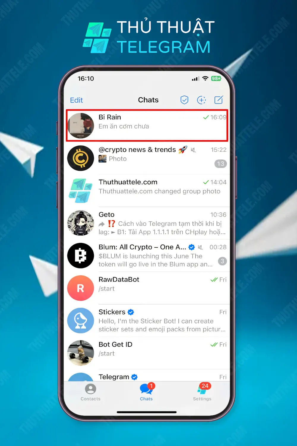 Cách xóa tin nhắn trên Telegram 2 chiều trên điện thoại