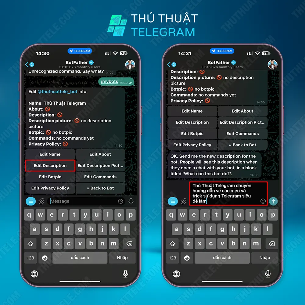 Thiết lập mô tả cho bot Telegram